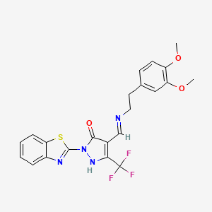 molecular formula C22H19F3N4O3S B5241320 2-(1,3-benzothiazol-2-yl)-4-({[2-(3,4-dimethoxyphenyl)ethyl]amino}methylene)-5-(trifluoromethyl)-2,4-dihydro-3H-pyrazol-3-one 