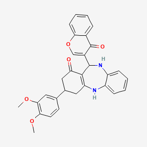 molecular formula C30H26N2O5 B5241578 3-(3,4-dimethoxyphenyl)-11-(4-oxo-4H-chromen-3-yl)-2,3,4,5,10,11-hexahydro-1H-dibenzo[b,e][1,4]diazepin-1-one 