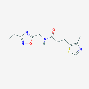 molecular formula C12H16N4O2S B5241586 N-[(3-ethyl-1,2,4-oxadiazol-5-yl)methyl]-3-(4-methyl-1,3-thiazol-5-yl)propanamide 