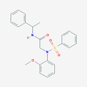 molecular formula C23H24N2O4S B5241887 2-[N-(benzenesulfonyl)-2-methoxyanilino]-N-(1-phenylethyl)acetamide 