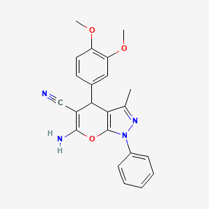 molecular formula C22H20N4O3 B5241958 6-amino-4-(3,4-dimethoxyphenyl)-3-methyl-1-phenyl-1,4-dihydropyrano[2,3-c]pyrazole-5-carbonitrile CAS No. 5224-72-6