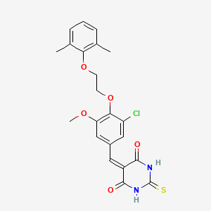 molecular formula C22H21ClN2O5S B5241975 5-[[3-Chloro-4-[2-(2,6-dimethylphenoxy)ethoxy]-5-methoxyphenyl]methylidene]-2-sulfanylidene-1,3-diazinane-4,6-dione 