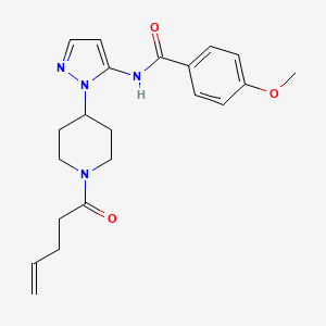 molecular formula C21H26N4O3 B5242134 4-methoxy-N-{1-[1-(4-pentenoyl)-4-piperidinyl]-1H-pyrazol-5-yl}benzamide 