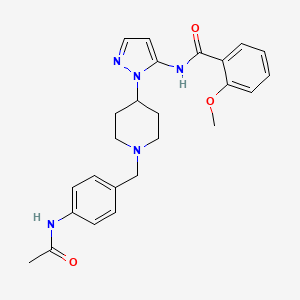 molecular formula C25H29N5O3 B5242449 N-(1-{1-[4-(acetylamino)benzyl]-4-piperidinyl}-1H-pyrazol-5-yl)-2-methoxybenzamide 