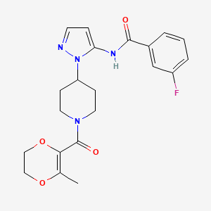 molecular formula C21H23FN4O4 B5242590 3-fluoro-N-(1-{1-[(3-methyl-5,6-dihydro-1,4-dioxin-2-yl)carbonyl]-4-piperidinyl}-1H-pyrazol-5-yl)benzamide 