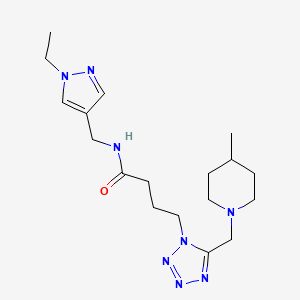 molecular formula C18H30N8O B5242724 N-[(1-ethyl-1H-pyrazol-4-yl)methyl]-4-{5-[(4-methyl-1-piperidinyl)methyl]-1H-tetrazol-1-yl}butanamide 