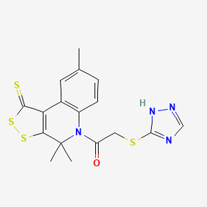 2-(4H-1,2,4-TRIAZOL-3-YLSULFANYL)-1-{4,4,8-TRIMETHYL-1-SULFANYLIDENE-1H,4H,5H-[1,2]DITHIOLO[3,4-C]QUINOLIN-5-YL}ETHAN-1-ONE