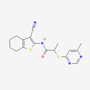 molecular formula C17H18N4OS2 B5242993 N-(3-cyano-4,5,6,7-tetrahydro-1-benzothiophen-2-yl)-2-(6-methylpyrimidin-4-yl)sulfanylpropanamide 