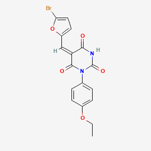 molecular formula C17H13BrN2O5 B5243266 (5E)-5-[(5-bromofuran-2-yl)methylidene]-1-(4-ethoxyphenyl)-1,3-diazinane-2,4,6-trione 