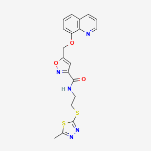 molecular formula C19H17N5O3S2 B5243356 N-{2-[(5-methyl-1,3,4-thiadiazol-2-yl)thio]ethyl}-5-[(8-quinolinyloxy)methyl]-3-isoxazolecarboxamide 