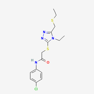 molecular formula C15H19ClN4OS2 B5243972 N-(4-chlorophenyl)-2-[[4-ethyl-5-(ethylsulfanylmethyl)-1,2,4-triazol-3-yl]sulfanyl]acetamide 