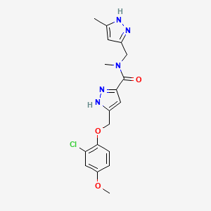 molecular formula C18H20ClN5O3 B5244100 5-[(2-chloro-4-methoxyphenoxy)methyl]-N-methyl-N-[(5-methyl-1H-pyrazol-3-yl)methyl]-1H-pyrazole-3-carboxamide 