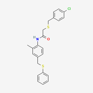 molecular formula C23H22ClNOS2 B5244158 2-[(4-chlorobenzyl)thio]-N-{2-methyl-4-[(phenylthio)methyl]phenyl}acetamide 