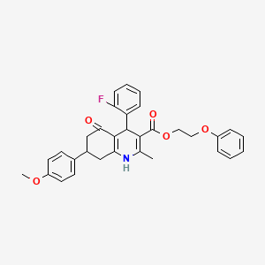 2-Phenoxyethyl 4-(2-fluorophenyl)-7-(4-methoxyphenyl)-2-methyl-5-oxo-1,4,5,6,7,8-hexahydroquinoline-3-carboxylate