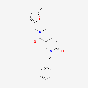 molecular formula C21H26N2O3 B5244244 N-methyl-N-[(5-methyl-2-furyl)methyl]-6-oxo-1-(2-phenylethyl)-3-piperidinecarboxamide 