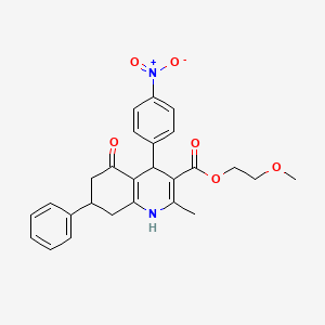 molecular formula C26H26N2O6 B5245048 2-Methoxyethyl 2-methyl-4-(4-nitrophenyl)-5-oxo-7-phenyl-1,4,5,6,7,8-hexahydroquinoline-3-carboxylate 