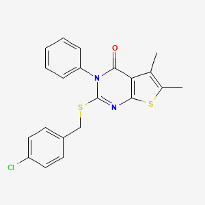 molecular formula C21H17ClN2OS2 B5245070 2-[(4-chlorobenzyl)thio]-5,6-dimethyl-3-phenylthieno[2,3-d]pyrimidin-4(3H)-one 