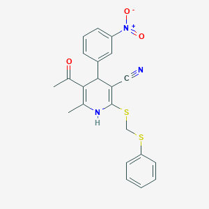 molecular formula C22H19N3O3S2 B5245117 5-Acetyl-6-methyl-4-(3-nitrophenyl)-2-(phenylsulfanylmethylsulfanyl)-1,4-dihydropyridine-3-carbonitrile 