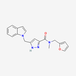 molecular formula C19H18N4O2 B5245279 N-(furan-2-ylmethyl)-5-(indol-1-ylmethyl)-N-methyl-1H-pyrazole-3-carboxamide 