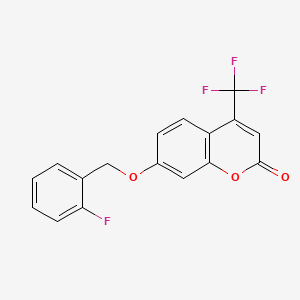 molecular formula C17H10F4O3 B5245369 7-[(2-fluorobenzyl)oxy]-4-(trifluoromethyl)-2H-chromen-2-one 