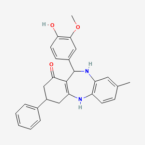 molecular formula C27H26N2O3 B5245384 11-(4-hydroxy-3-methoxyphenyl)-8-methyl-3-phenyl-2,3,4,5,10,11-hexahydro-1H-dibenzo[b,e][1,4]diazepin-1-one 