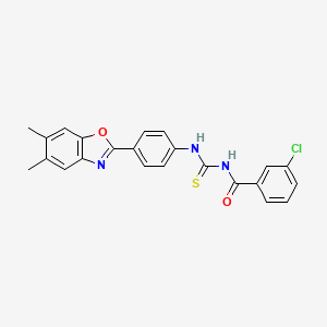 molecular formula C23H18ClN3O2S B5245484 3-chloro-N-{[4-(5,6-dimethyl-1,3-benzoxazol-2-yl)phenyl]carbamothioyl}benzamide 