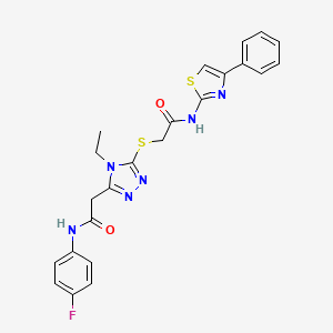 molecular formula C23H21FN6O2S2 B5245518 2-[(4-ethyl-5-{2-[(4-fluorophenyl)amino]-2-oxoethyl}-4H-1,2,4-triazol-3-yl)sulfanyl]-N-(4-phenyl-1,3-thiazol-2-yl)acetamide 