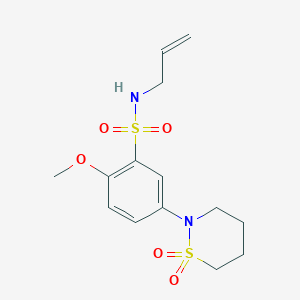 molecular formula C14H20N2O5S2 B5245708 N-allyl-5-(1,1-dioxido-1,2-thiazinan-2-yl)-2-methoxybenzenesulfonamide 