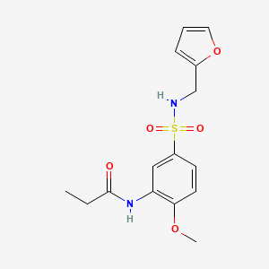 molecular formula C15H18N2O5S B5245725 N-[5-(furan-2-ylmethylsulfamoyl)-2-methoxyphenyl]propanamide 