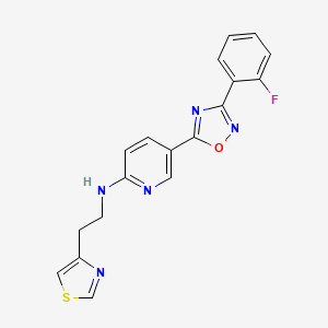 molecular formula C18H14FN5OS B5245737 5-[3-(2-fluorophenyl)-1,2,4-oxadiazol-5-yl]-N-[2-(1,3-thiazol-4-yl)ethyl]-2-pyridinamine 