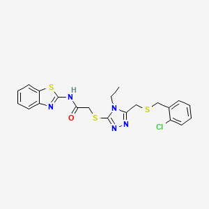 molecular formula C21H20ClN5OS3 B5246074 N-(1,3-benzothiazol-2-yl)-2-[[5-[(2-chlorophenyl)methylsulfanylmethyl]-4-ethyl-1,2,4-triazol-3-yl]sulfanyl]acetamide 