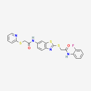 N-[2-[2-(2-fluoroanilino)-2-oxoethyl]sulfanyl-1,3-benzothiazol-6-yl]-2-pyridin-2-ylsulfanylacetamide