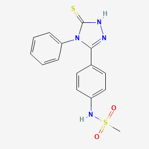 molecular formula C15H14N4O2S2 B5246133 N-[4-(4-phenyl-5-thioxo-4,5-dihydro-1H-1,2,4-triazol-3-yl)phenyl]methanesulfonamide 