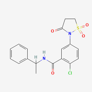 molecular formula C18H17ClN2O4S B5246233 2-chloro-N-(1-phenylethyl)-5-(1,1,3-trioxo-1,2-thiazolidin-2-yl)benzamide 