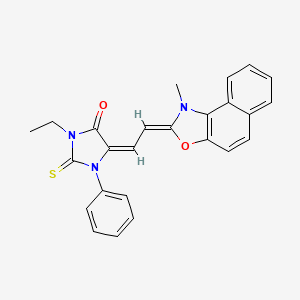 (5E)-3-ETHYL-5-{2-[(2Z)-1-METHYL-1H,2H-NAPHTHO[1,2-D][1,3]OXAZOL-2-YLIDENE]ETHYLIDENE}-1-PHENYL-2-SULFANYLIDENEIMIDAZOLIDIN-4-ONE