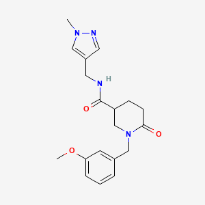 molecular formula C19H24N4O3 B5246487 1-(3-methoxybenzyl)-N-[(1-methyl-1H-pyrazol-4-yl)methyl]-6-oxo-3-piperidinecarboxamide 