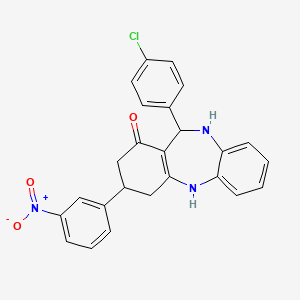 molecular formula C25H20ClN3O3 B5246615 11-(4-chlorophenyl)-3-(3-nitrophenyl)-2,3,4,5,10,11-hexahydro-1H-dibenzo[b,e][1,4]diazepin-1-one 