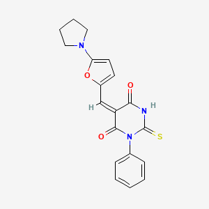 (5E)-1-phenyl-5-[(5-pyrrolidin-1-ylfuran-2-yl)methylidene]-2-sulfanylidene-1,3-diazinane-4,6-dione