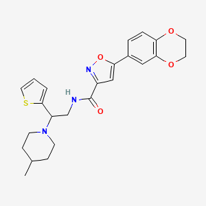 molecular formula C24H27N3O4S B5246766 5-(2,3-dihydro-1,4-benzodioxin-6-yl)-N-[2-(4-methylpiperidin-1-yl)-2-(thiophen-2-yl)ethyl]-1,2-oxazole-3-carboxamide 