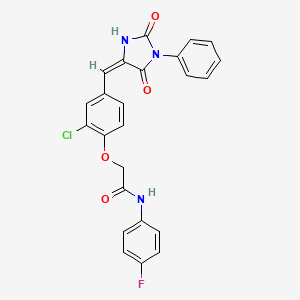 2-{2-chloro-4-[(E)-(2,5-dioxo-1-phenylimidazolidin-4-ylidene)methyl]phenoxy}-N-(4-fluorophenyl)acetamide