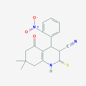 molecular formula C18H17N3O3S B5247044 7,7-dimethyl-4-(2-nitrophenyl)-5-oxo-2-sulfanylidene-3,4,6,8-tetrahydro-1H-quinoline-3-carbonitrile 