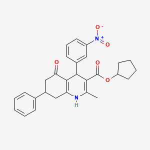 molecular formula C28H28N2O5 B5247189 Cyclopentyl 2-methyl-4-(3-nitrophenyl)-5-oxo-7-phenyl-1,4,5,6,7,8-hexahydroquinoline-3-carboxylate 