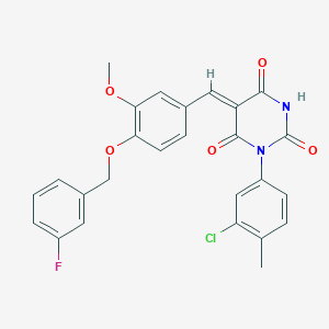 molecular formula C26H20ClFN2O5 B5247260 1-(3-chloro-4-methylphenyl)-5-{4-[(3-fluorobenzyl)oxy]-3-methoxybenzylidene}-2,4,6(1H,3H,5H)-pyrimidinetrione 