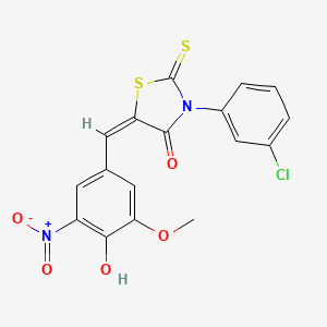 (5E)-3-(3-chlorophenyl)-5-[(4-hydroxy-3-methoxy-5-nitrophenyl)methylidene]-2-sulfanylidene-1,3-thiazolidin-4-one