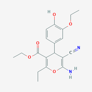 molecular formula C19H22N2O5 B5247508 ethyl 6-amino-5-cyano-4-(3-ethoxy-4-hydroxyphenyl)-2-ethyl-4H-pyran-3-carboxylate 