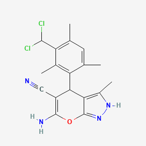 molecular formula C18H18Cl2N4O B5248005 6-AMINO-4-[3-(DICHLOROMETHYL)-2,4,6-TRIMETHYLPHENYL]-3-METHYL-1,4-DIHYDROPYRANO[2,3-C]PYRAZOL-5-YL CYANIDE 