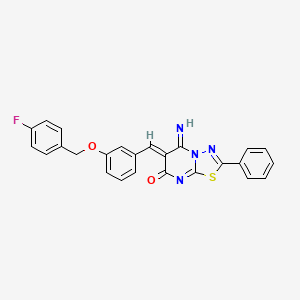 molecular formula C25H17FN4O2S B5248135 (6Z)-6-[[3-[(4-fluorophenyl)methoxy]phenyl]methylidene]-5-imino-2-phenyl-[1,3,4]thiadiazolo[3,2-a]pyrimidin-7-one 