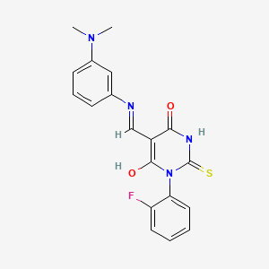 5-[[3-(Dimethylamino)phenyl]iminomethyl]-1-(2-fluorophenyl)-6-hydroxy-2-sulfanylidenepyrimidin-4-one