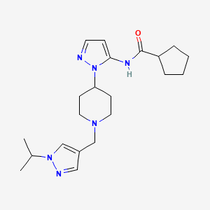 molecular formula C21H32N6O B5248209 N-(1-{1-[(1-isopropyl-1H-pyrazol-4-yl)methyl]-4-piperidinyl}-1H-pyrazol-5-yl)cyclopentanecarboxamide 