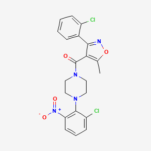 molecular formula C21H18Cl2N4O4 B5248456 [4-(2-Chloro-6-nitrophenyl)piperazin-1-yl]-[3-(2-chlorophenyl)-5-methyl-1,2-oxazol-4-yl]methanone 